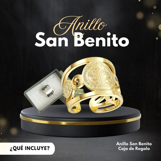 Anillo Ajustable Protector San Benito + Caja Regalo