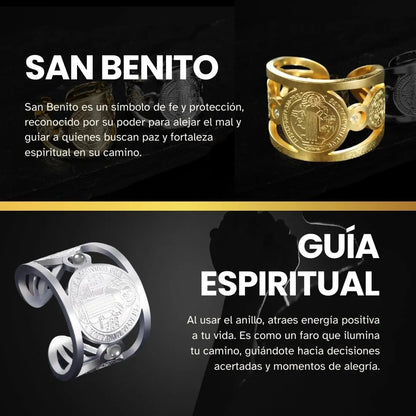 Anillo Ajustable Protector San Benito + Caja Regalo
